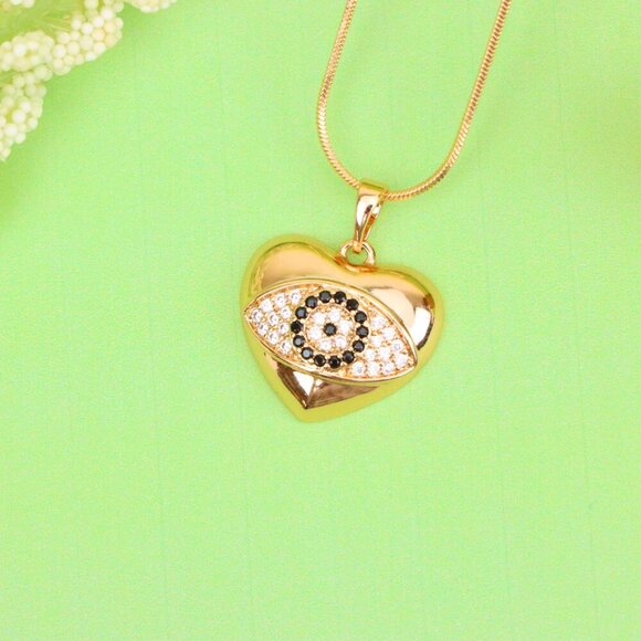 "Heart Evil Eye Rose Gold Pendant with Crystals, XPPT1582 - Picture 12 of 13
